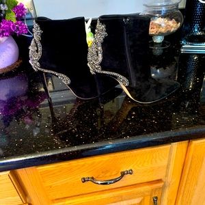 Amina Abdul Jillil  Black Suede Boots with Decorative Heels